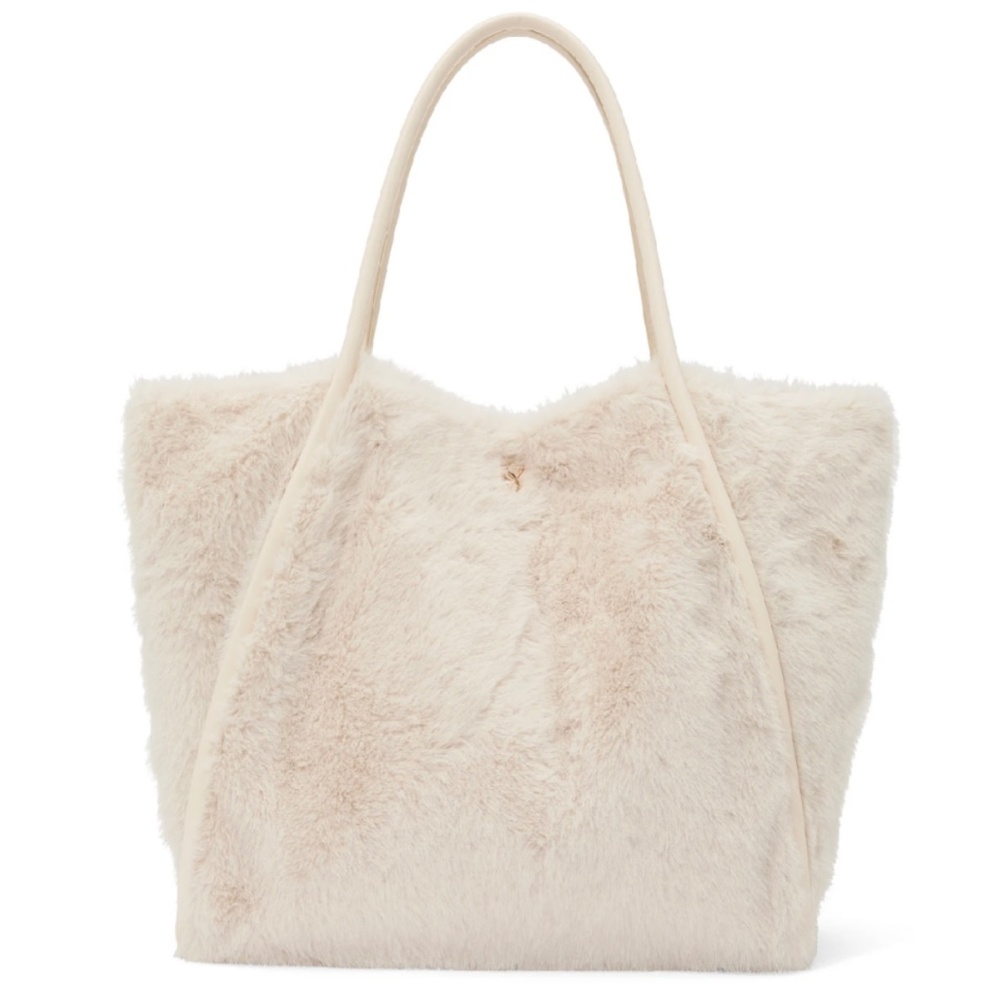 NWT Victoria's Secret Ivory Cream Luxe Fuzzy Soft Faux Fur Tote Travel Bag 2025